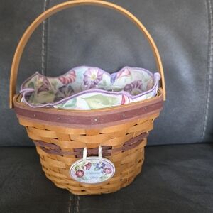 Longaberger 2000 Morning Glot Floral Lined Basket with Handle - Purple & Natural